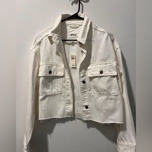 Aerie Cropped White Denim Jacket